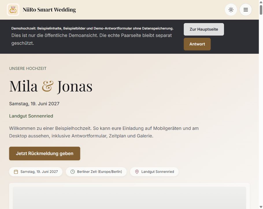 Smart-Wedding-Einladung mit RSVP und Gästeinformationen